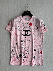 CHANEL PINK LOGO PRINT T-SHIRT