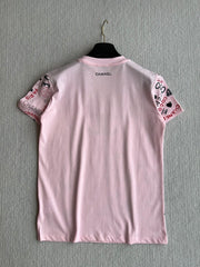 CHANEL PINK LOGO PRINT T-SHIRT