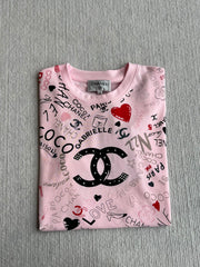 CHANEL PINK LOGO PRINT T-SHIRT