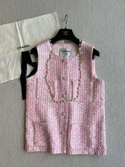 Chanel 25P Gilet Pink Cotton and Wool Tweed 235902