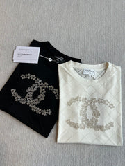 CHANEL WHITE SHORT-SLEEVE EMBELLISHED T-SHIRT