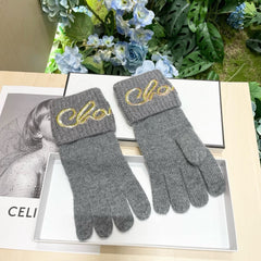 GLOVES IN DOVE GRAY WOOL WITH YELLOW LOGO 465777
