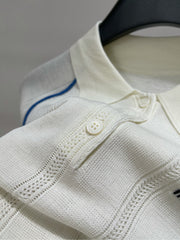 MIUMIU SHORT-SLEEVE RAGLAN POLO SHIRT IN BLUE AND WHITE 267966