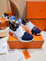 DEPART SLIP-ON SNEAKER IN NAVY BLUE KNIT AND WHITE CALFSKIN