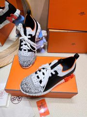 DEPART SLIP-ON SNEAKER IN WHITE MIX BLACK KNIT AND BLACK CALFSKIN