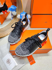 DEPART SLIP-ON SNEAKER IN WHITE MIX BLACK KNIT AND CALFSKIN