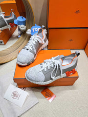 DEPART SLIP-ON SNEAKER IN WHITE MIX MOUSE GRAY KNIT AND CALFSKIN