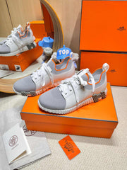 DEPART SLIP-ON SNEAKER IN WHITE MIX SHARK GRAY KNIT AND CALFSKIN