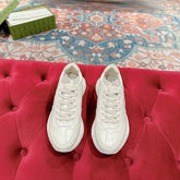 GG RHYTON TRAINER WHITE CALFSKIN WITH PINK LOGO