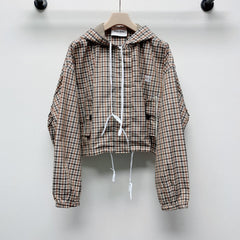 MIUMIU PLAID HOODED JACKET 228063