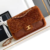 CHANEL 25S FLAP BAG 23.5 CM IN BROWN WOOL AND LAMBSKIN
