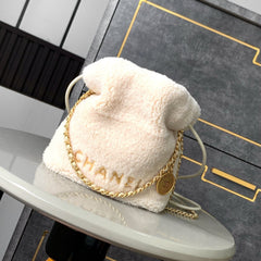 CHANEL BAG 25S 20 CM IN CREAM WHITE WOOL WITH GOLD HARDWARE