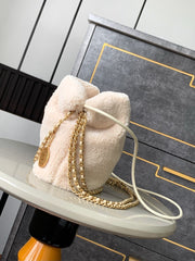 CHANEL BAG 25S 20 CM IN CREAM WHITE WOOL WITH GOLD HARDWARE