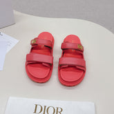 DIOR CLASSIC DOUBLE-STRAP SLIDES 25S IN STRAWBERRY PINK CALFSKIN
