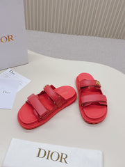 DIOR CLASSIC DOUBLE-STRAP SLIDES 25S IN STRAWBERRY PINK CALFSKIN