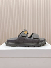 DIOR CLASSIC DOUBLE-STRAP SLIDES 25S IN ASH GRAY CALFSKIN
