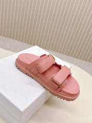 DIOR CLASSIC DOUBLE-STRAP SLIDES 25S IN PEACHY PINK CALFSKIN