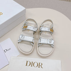 DIOR BACK-STRAP SANDALS 25S IN CREAM WHITE AND SILVER CALFSKIN WITH BUTTERFLY MOTIF