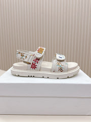 DIOR BACK-STRAP SANDALS 25S IN CREAM WHITE CALFSKIN EMBROIDERED WITH PETITES FLEURS