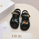 DIOR BACK-STRAP SANDALS 25S IN BLACK CALFSKIN EMBROIDERED WITH PETITES FLEURS