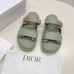 DIOR CLASSIC DOUBLE-STRAP SLIDES 25S IN LIGHT MOSS GREEN CALFSKIN