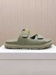 DIOR CLASSIC DOUBLE-STRAP SLIDES 25S IN LIGHT MOSS GREEN CALFSKIN
