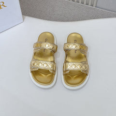 DIOR CLASSIC DOUBLE-STRAP SLIDES 25S IN GOLD CALFSKIN
