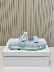 DIOR CLASSIC DOUBLE-STRAP SLIDES 25S IN PASTEL BLUE CALFSKIN