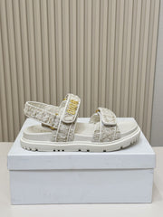 DIOR BACK-STRAP SANDALS 25S IN WHITE TWEED AND CALFSKIN
