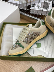 GG SNEAKER WITH DIAMOND IN IVORY SUEDE AND CANVAS