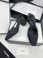 CC SLINGBACK 25S 65 MM IN BLACK TWEED AND FABRIC