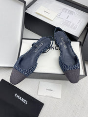 CC SLINGBACK 25S 25 MM IN NAVY BLUE DENIM WITH PLAID PATTERN
