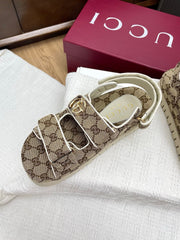 GG CLASSIC SANDALS 25S IN BEIGE FABRIC WITH GOLD HARDWARE