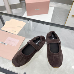 RUCHES NAPPA BALLERINAS IN DARK BROWN SUEDE