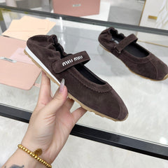 RUCHES NAPPA BALLERINAS IN DARK BROWN SUEDE