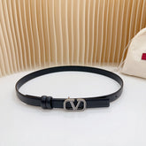 Vlogo Buckle Water Wave Silver Copper Glossy Black Leather 20mm Belt