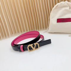 Vlogo Buckle Water Wave Gold Copper Glossy Pink Black Leather 20mm Belt