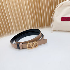 Vlogo Buckle Water Wave Gold Copper Glossy Beige Black Leather 20mm Belt