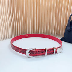 Medium Western Belt 25mm Red Black Snake Embossed Calfskin Silver Loop Shw
