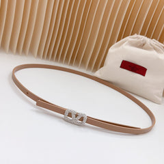 VL Belt 8mm Buckle Silver Diamond Leather Beige