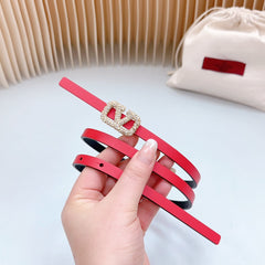 VL Belt 8mm Buckle Gold Diamond Leather Red Black