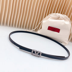 VL Belt 8mm Buckle Silver Diamond Leather Black