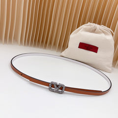 VL Belt 8mm Buckle Silver Diamond Leather Tan White