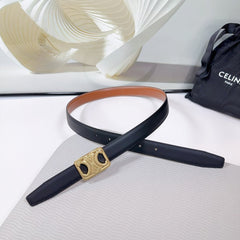 CL MEDIUM 25 MM REVERSIBLE FRAMED TRIOMPHE BELT BLACK AND BRONZE BROWN CALFSKIN LIGHT GOLD HARDWARE