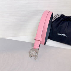 CC BELT 20 MM IN TAFFY PINK SMOOTH CALFSKIN SILVER HARDWARE ATTACH RHINSTONE