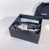 CC BELT 20 MM IN BLACK SMOOTH CALFSKIN GOLD HARDWARE ATTACH RHINSTONE