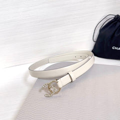 CC BELT 20 MM IN BEIGE CREAM SMOOTH CALFSKIN GOLD HARDWARE ATTACH RHINSTONE