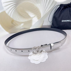 CC BELT 20 MM IN SILVER SMOOTH CALFSKIN SILVER HARDWARE ATTACH RHINSTONE
