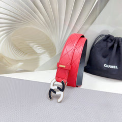 CC BELT 30 MM CHERRY RED CALFSKIN WITH BLACK MIX WHITE LOGO