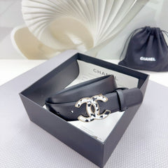 CC 30MM BELT IN BLACK SHINNY CALFSKIN WHITE LOGO